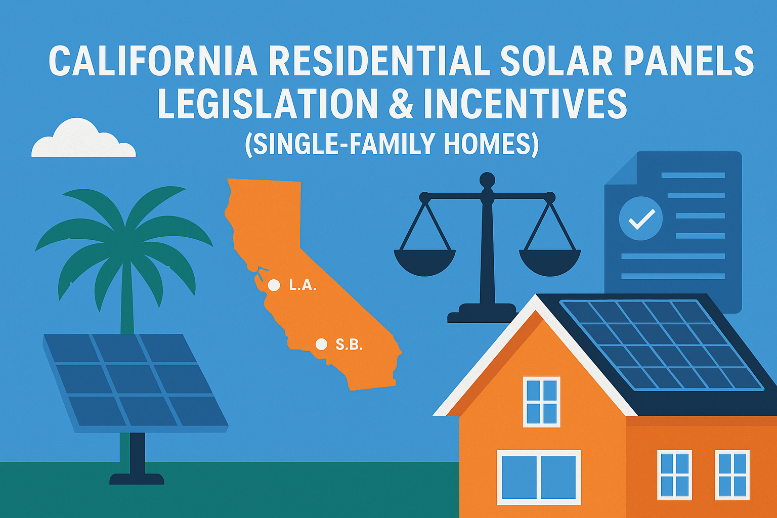 Illustration placeholder showing California home with rooftop solar panels